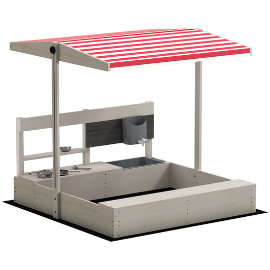 Photo of Outsunny Kids Wooden Sandbox w/ Canopy, Kitchen Toys, Seat, Storage, for Ages 3-7 Years in Years colour on a white background