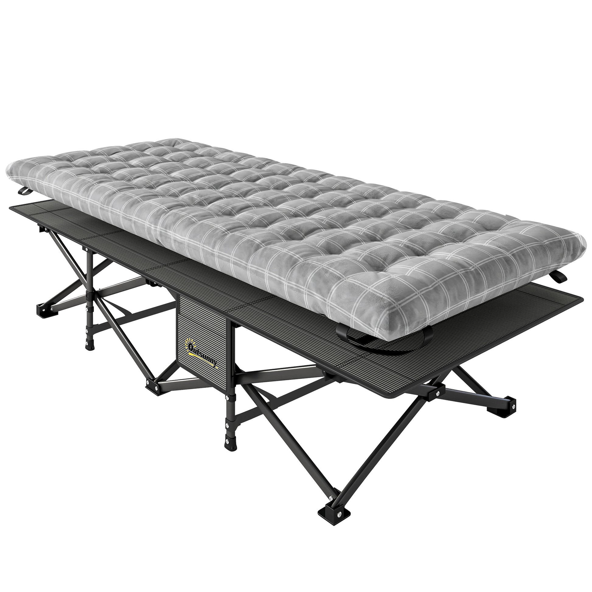 Photo of Outsunny Camping Cot with Soft Pad, 80cm Extra Wide Folding Cots with Side Pocket and Carry Bag, Grey in Grey colour on a white background