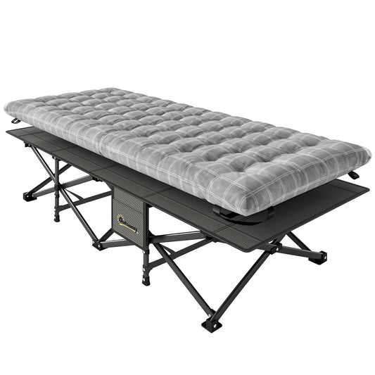 Photo of Outsunny Camping Cot with Soft Pad, 80cm Extra Wide Folding Cots with Side Pocket and Carry Bag, Grey in Grey colour on a white background