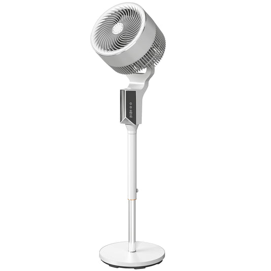Photo of HOMCOM 20 dB Silent Standing Fan for Bedroom, 46" Pedestal Fan with Remote, 85° Oscillating, 8 Speeds, White in White colour on a white background