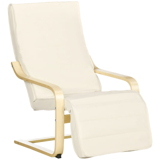 Photo of HOMCOM Wooden Armchair, Upholstered Linen Lounge Chair with Adjustable Footrest & Removable Cushion, Poang Chair for Living Room, Cream White in White colour on a white background