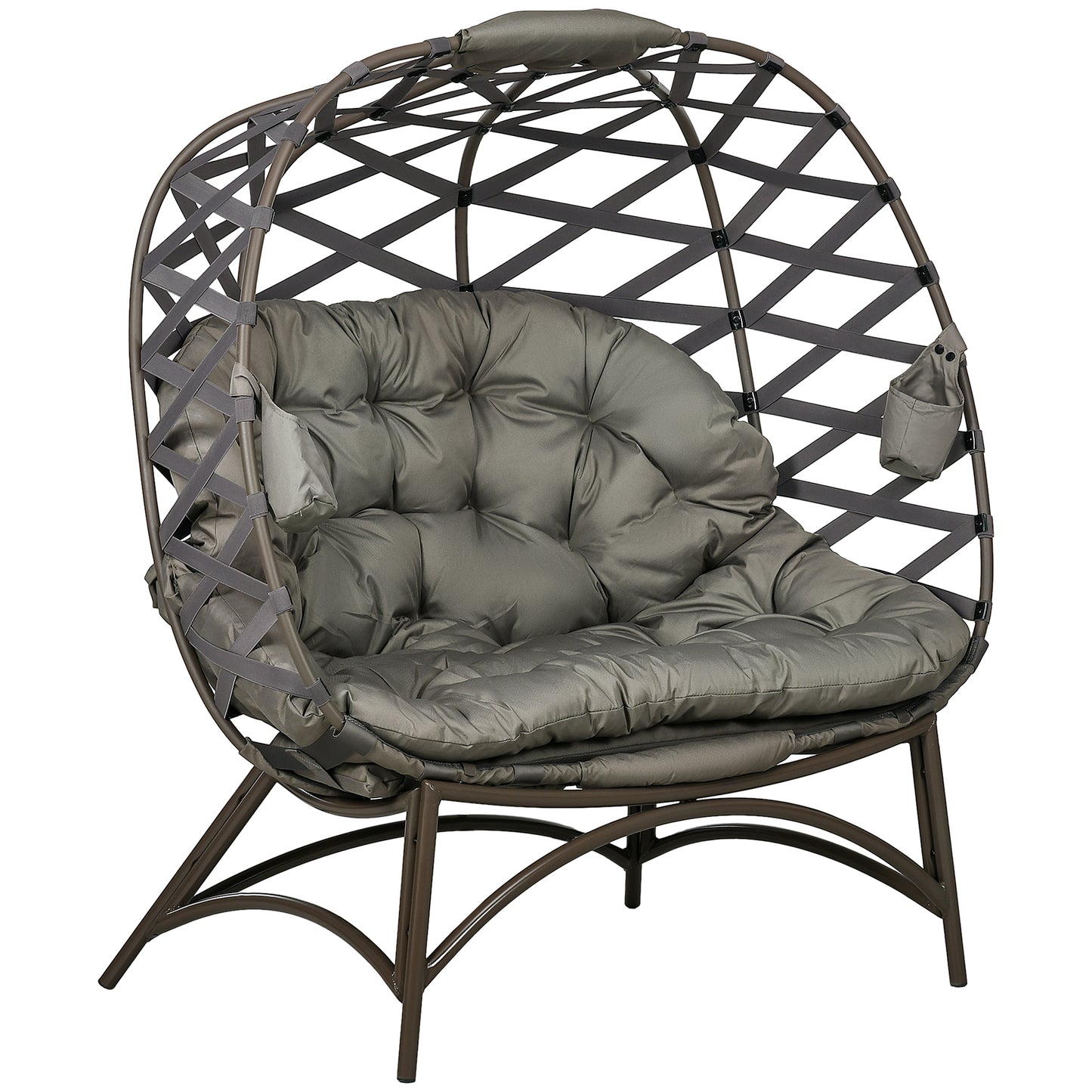 Photo of Outsunny 2 Seater Egg Chair Outdoor, Folding Weave Garden Furniture Chair with Cushion, Cup Pockets - Sand Brown in Brown colour on a white background