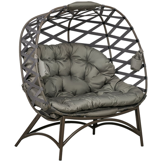 Photo of Outsunny 2 Seater Egg Chair Outdoor, Folding Weave Garden Furniture Chair with Cushion, Cup Pockets - Sand Brown in Brown colour on a white background