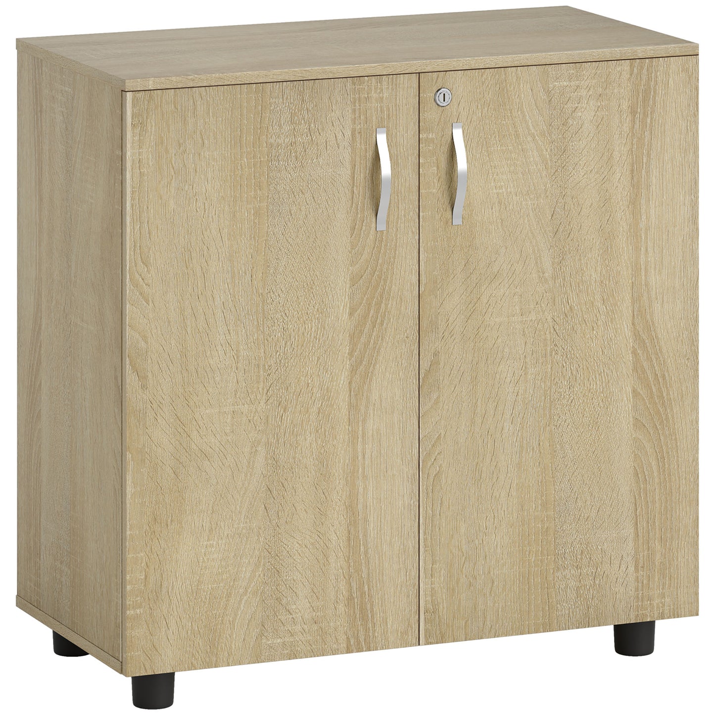 Photo of Vinsetto Two-Tier Locking Office Storage Cabinet - Oak in Oak colour on a white background