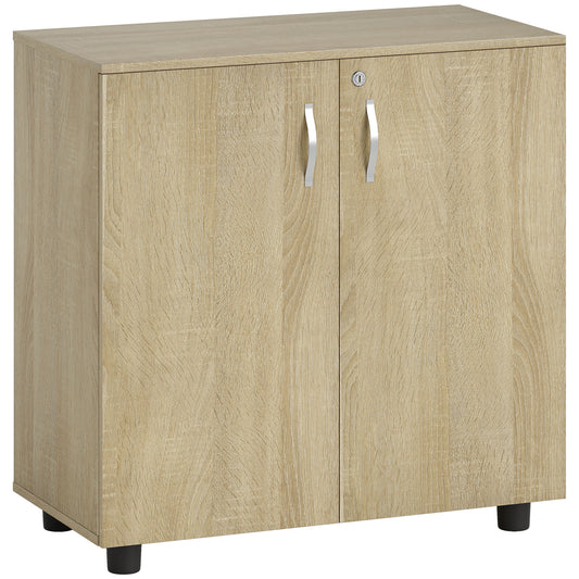 Photo of Vinsetto Two-Tier Locking Office Storage Cabinet - Oak in Oak colour on a white background