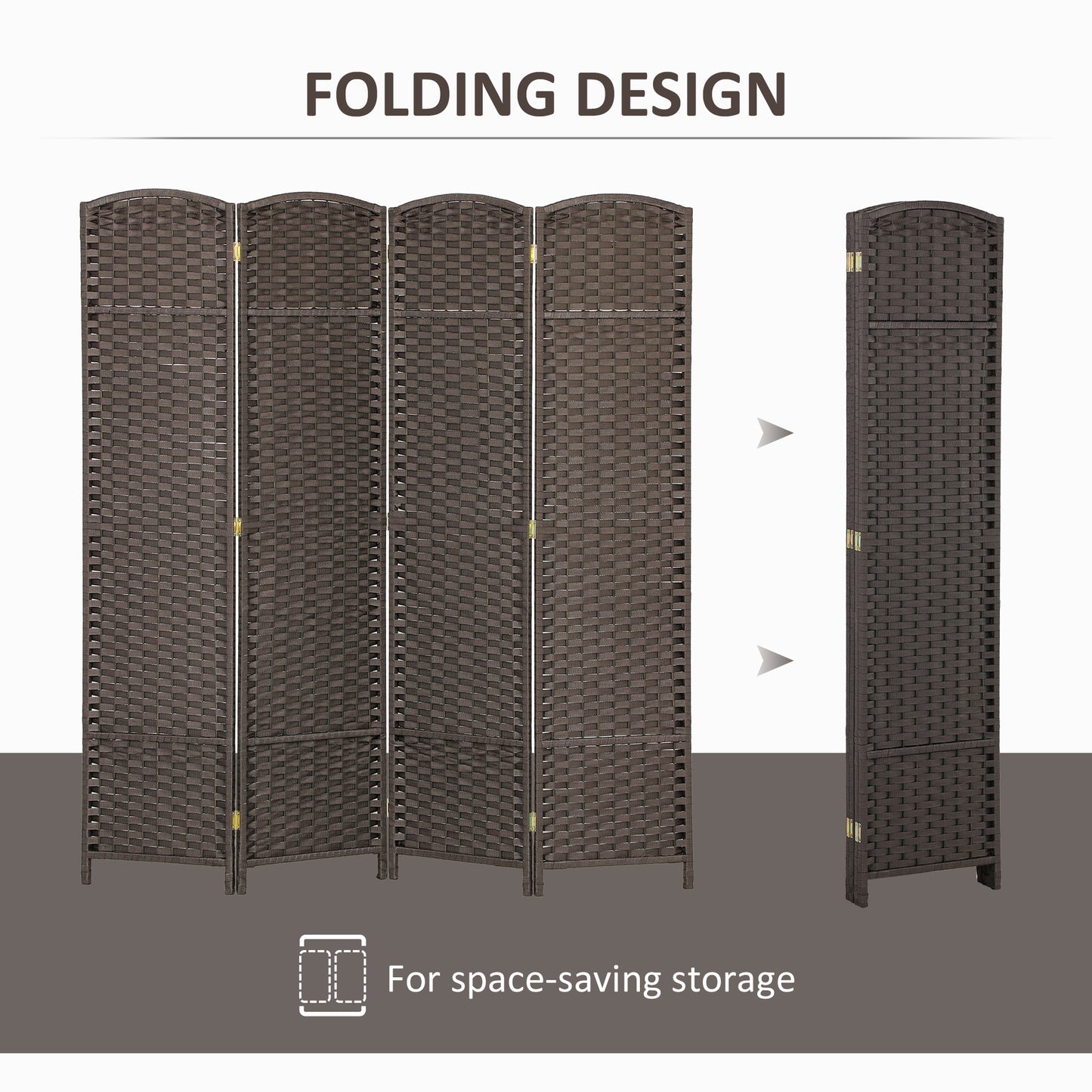 HOMCOM 4 Panel Folding Room Divider, Freestanding Privacy Screen for Living Room, Bedroom and Office, 160 x 170cm, Brown