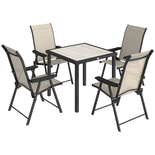 Photo of Outsunny 5 Pieces Outdoor Dining Set, Garden Dining Set for 4 with Square Table and Folding Chairs, Brown in Brown colour on a white background