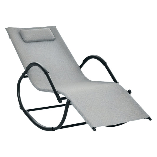 Photo of Outsunny Zero Gravity Rocking Lounge Chair Rattan Effect Patio Rocking Chair w/ Removable Pillow Recliner Seat Breathable Texteline - Grey in Grey colour on a white background