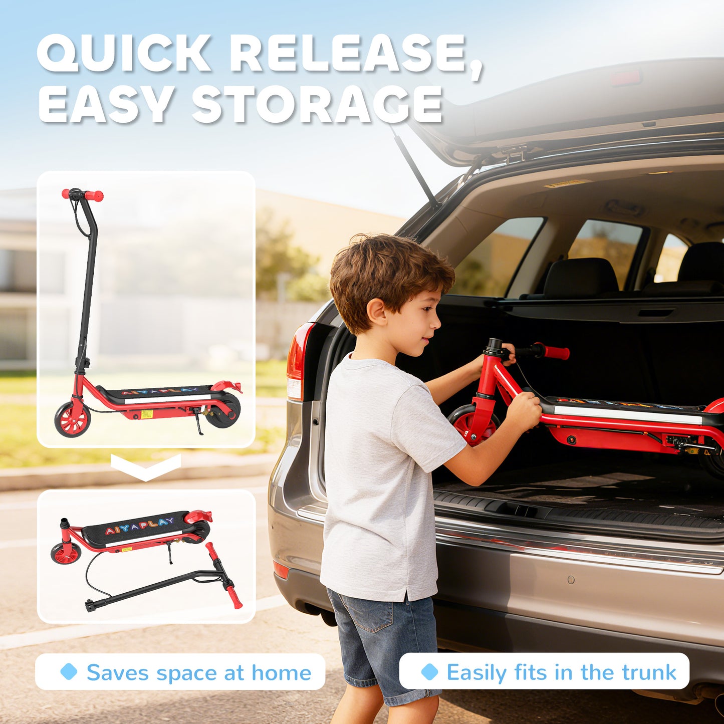 AIYAPLAY Electric Scooter for Kids Aged 6-14 Years, with Colourful Lights, Red