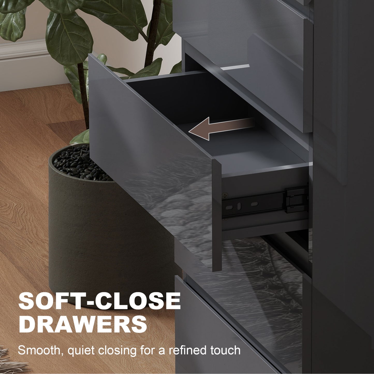 HOMCOM 5-Drawer Modern Dresser, High Gloss Storage Drawer Unit for Bedroom, Grey