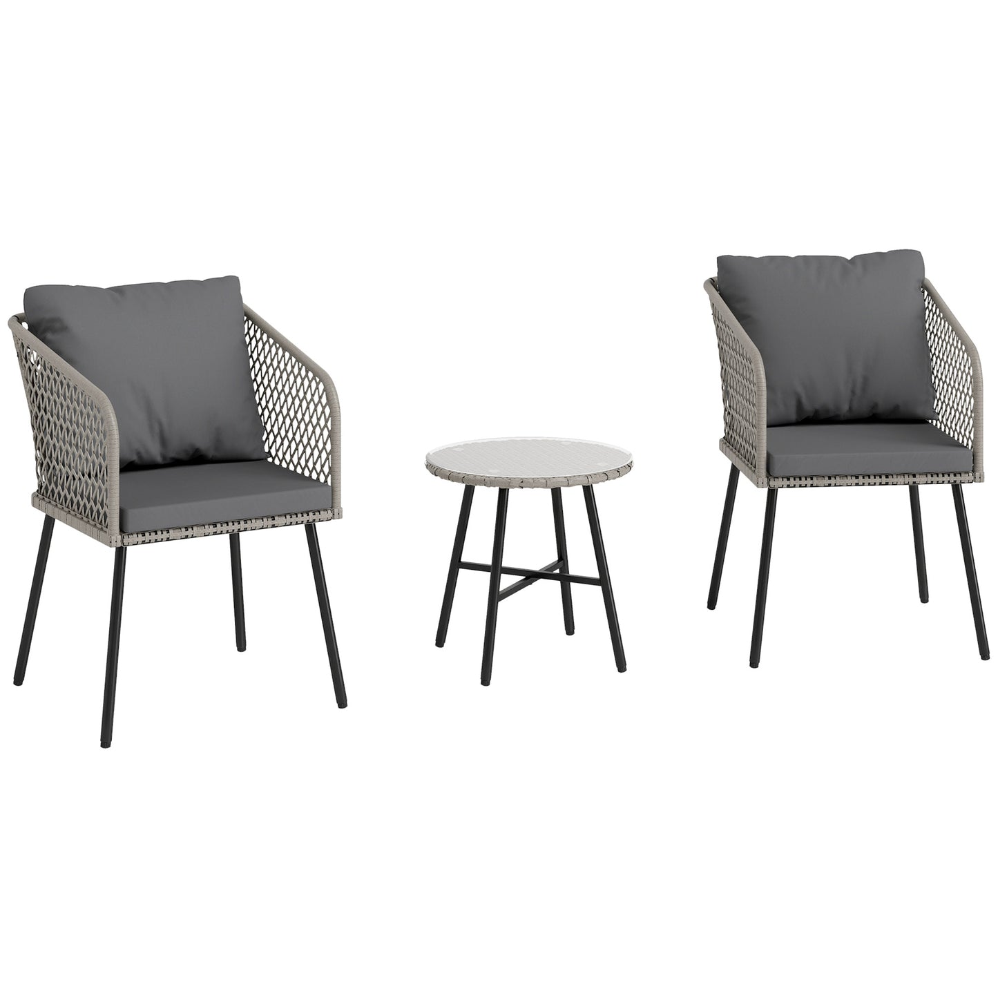 Photo of Outsunny Three-Piece Cut-Out Rattan Chair and Table Set - Grey in Grey colour on a white background
