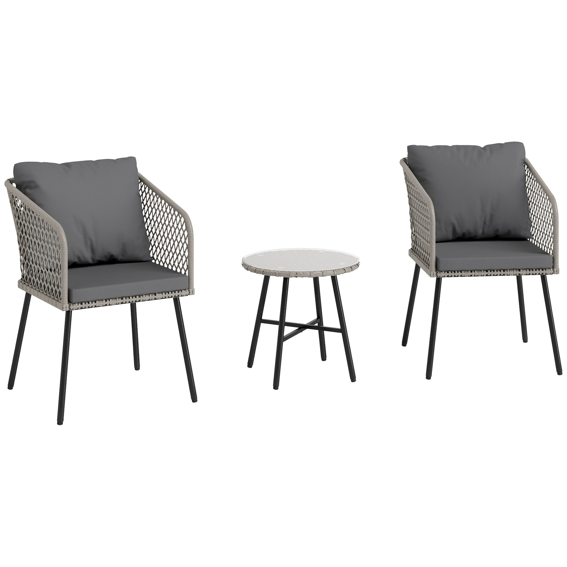 Photo of Outsunny Three-Piece Cut-Out Rattan Chair and Table Set - Grey in Grey colour on a white background
