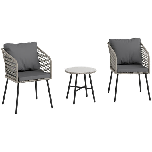 Photo of Outsunny Three-Piece Cut-Out Rattan Chair and Table Set - Grey in Grey colour on a white background