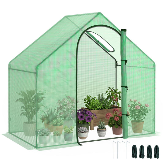 Photo of Outsunny Walk In Tomato Greenhouse Garden Outdoor Mini Greenhouse Flower Planter Steel Frame with Zipped Door & Window, PE Cover, 180 x 100 x 168CM, Green in Green colour on a white background