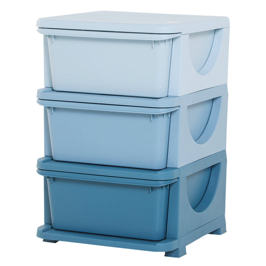 Photo of HOMCOM 3 Drawers Plastic Kids Storage Units, 3 Tier Children Toy Chest for Nursery, Playroom, Bedroom, Blue in Blue colour on a white background