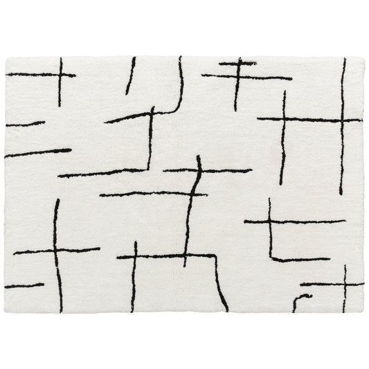 Photo of HOMCOM Modern Fluffy Area Rug, Geometric Pattern Washable Rug, Soft High Pile Floor Carpet for Living Room, Bedroom, Dining Room, Home Office, 170 x 120 cm, Cream in Cream colour on a white background