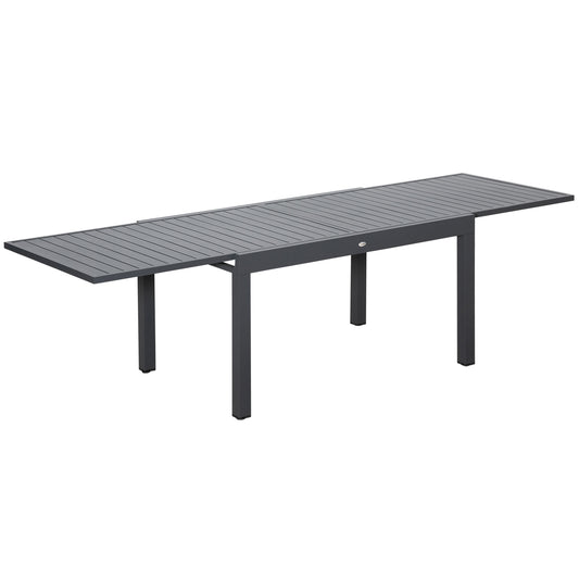 Photo of Outsunny Extendable Garden Table 135-270cm x 90cm x 75cm, 10 Seater Outdoor Dining Table with Aluminium Frame for Lawn, Balcony and Backyard, Grey in Grey colour on a white background