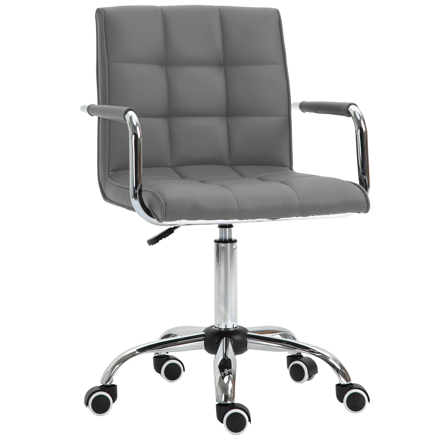 Photo of Vinsetto PU Leather Home Office Desk Chair, Computer Chair with Mid Back, Arm, Swivel Wheels, Adjustable Height, Grey in Grey colour on a white background