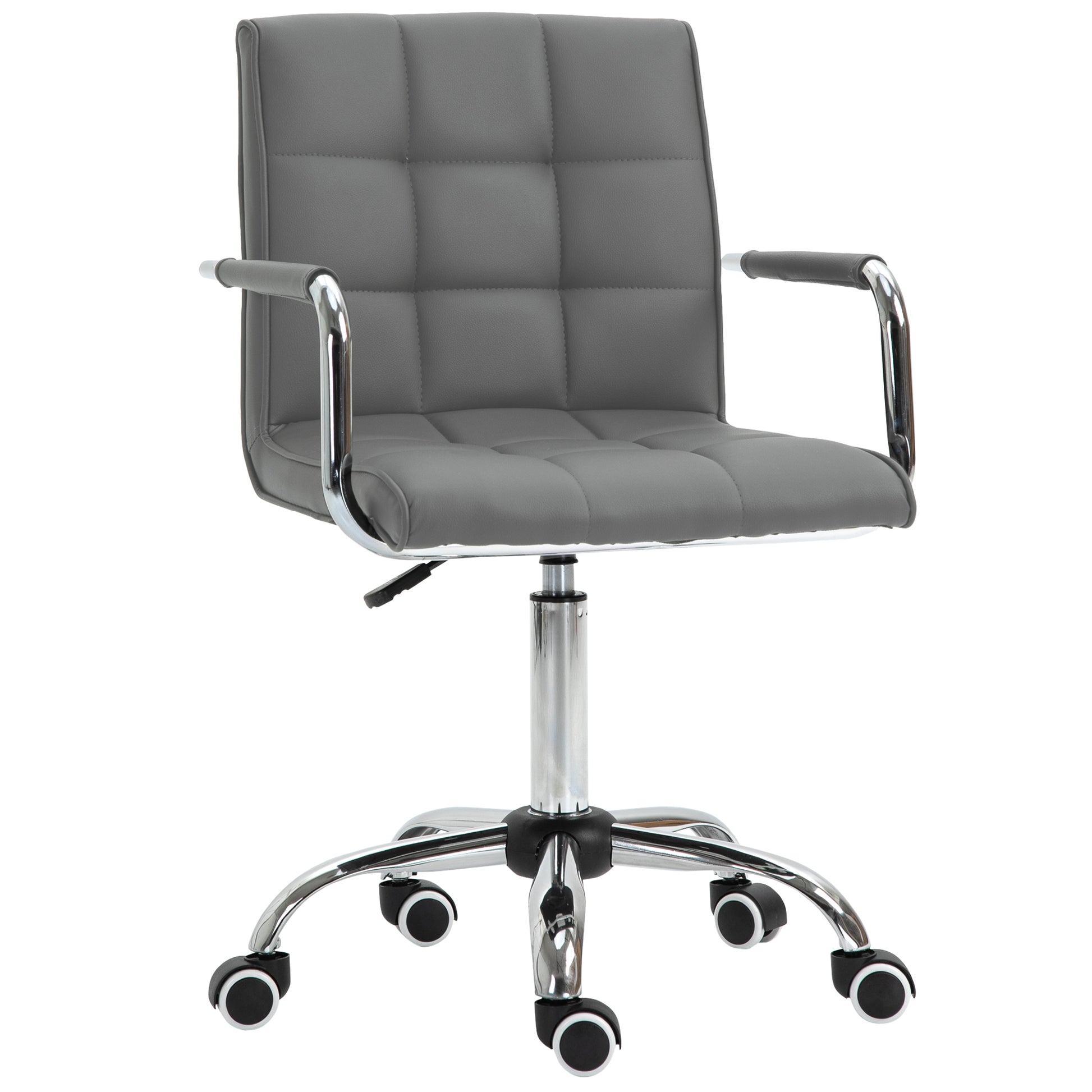 Photo of Vinsetto PU Leather Home Office Desk Chair, Computer Chair with Mid Back, Arm, Swivel Wheels, Adjustable Height, Grey in Grey colour on a white background