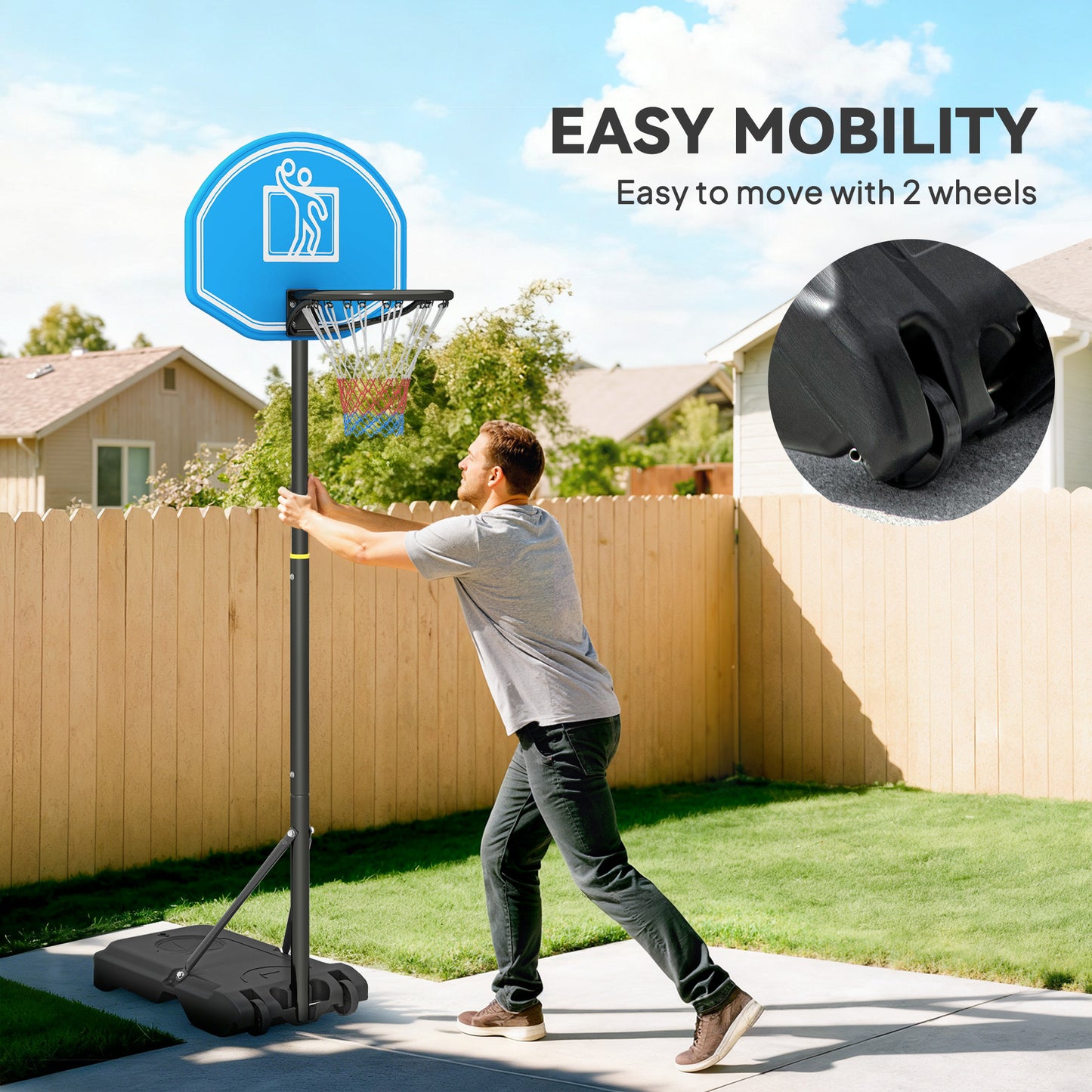 HOMCOM Adjustable Basketball Hoop and Stand, with Wheels and Weight Base, Blue