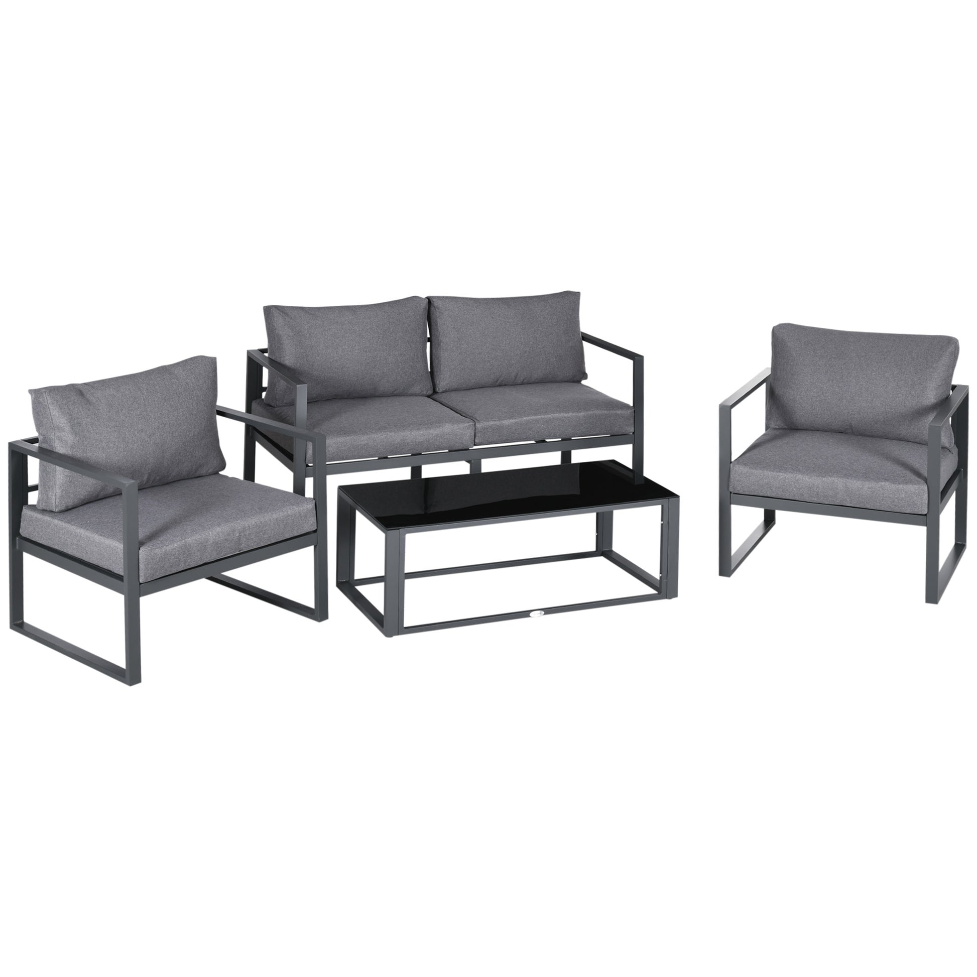 Photo of Outsunny 4 Pieces Garden Sofa Set 2 Single Armchair 1 Bench & Side Table Set Aluminium Frame Patio Furniture with Cushions Grey in Grey colour on a white background