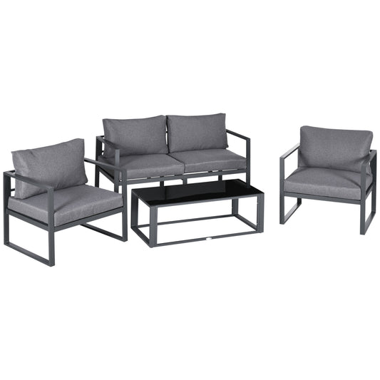 Photo of Outsunny 4 Pieces Garden Sofa Set 2 Single Armchair 1 Bench & Side Table Set Aluminium Frame Patio Furniture with Cushions Grey in Grey colour on a white background