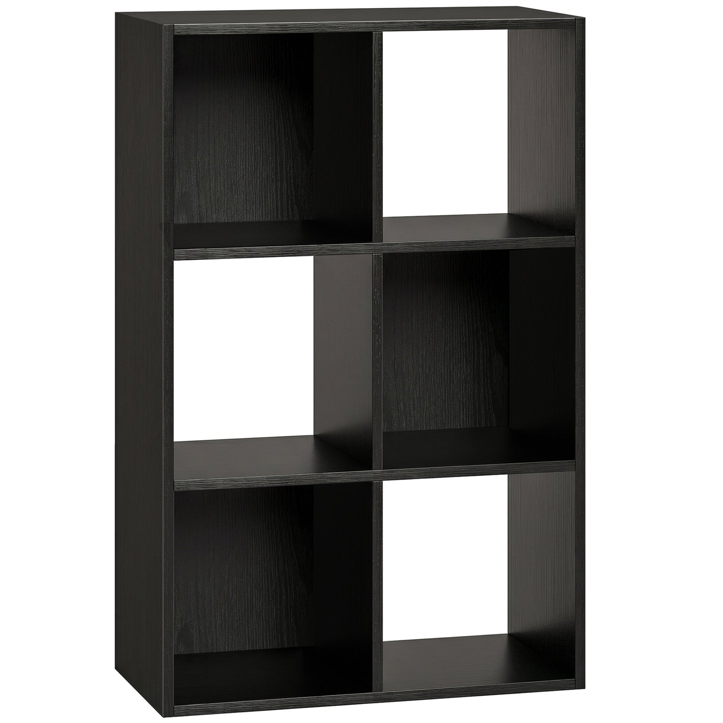 Photo of HOMCOM Industrial Style Storage Shelf, Bookcase, Bookshelf with 6 Compartments, for Living Room, Home Study, Black Wood Effect in Effect colour on a white background