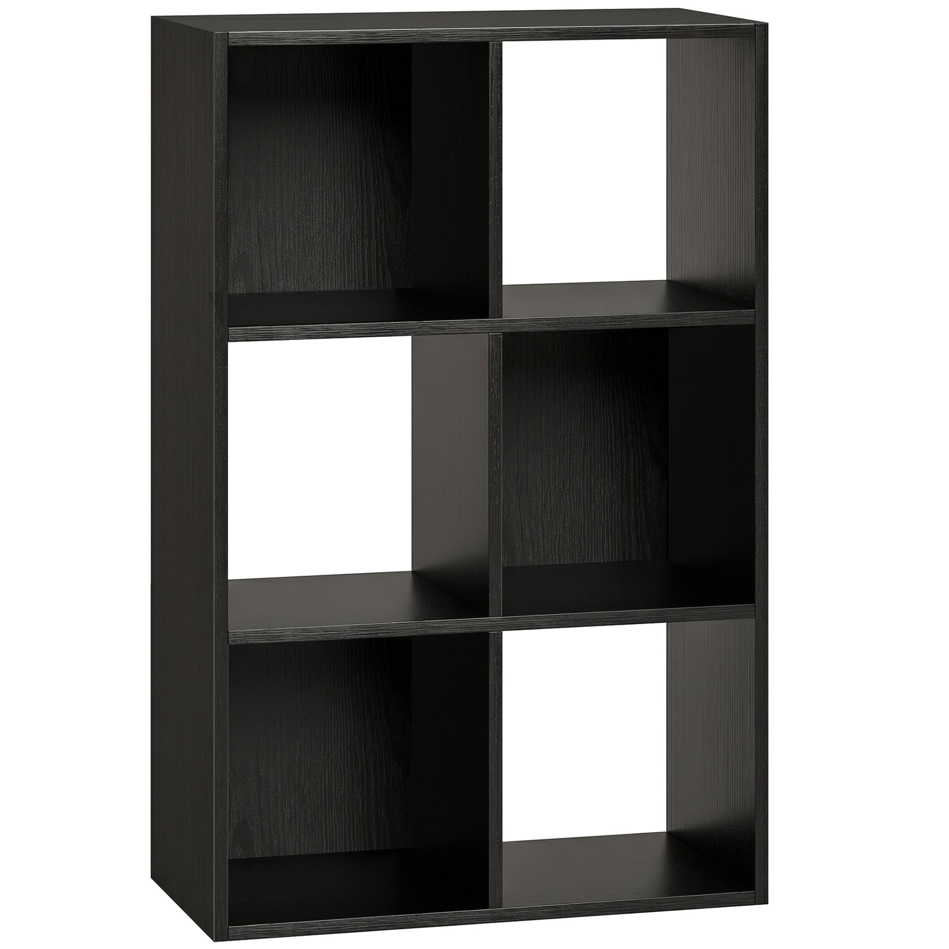Photo of HOMCOM Industrial Style Storage Shelf, Bookcase, Bookshelf with 6 Compartments, for Living Room, Home Study, Black Wood Effect in Effect colour on a white background
