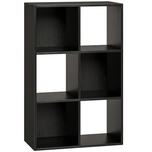 Photo of HOMCOM Industrial Style Storage Shelf, Bookcase, Bookshelf with 6 Compartments, for Living Room, Home Study, Black Wood Effect in Effect colour on a white background