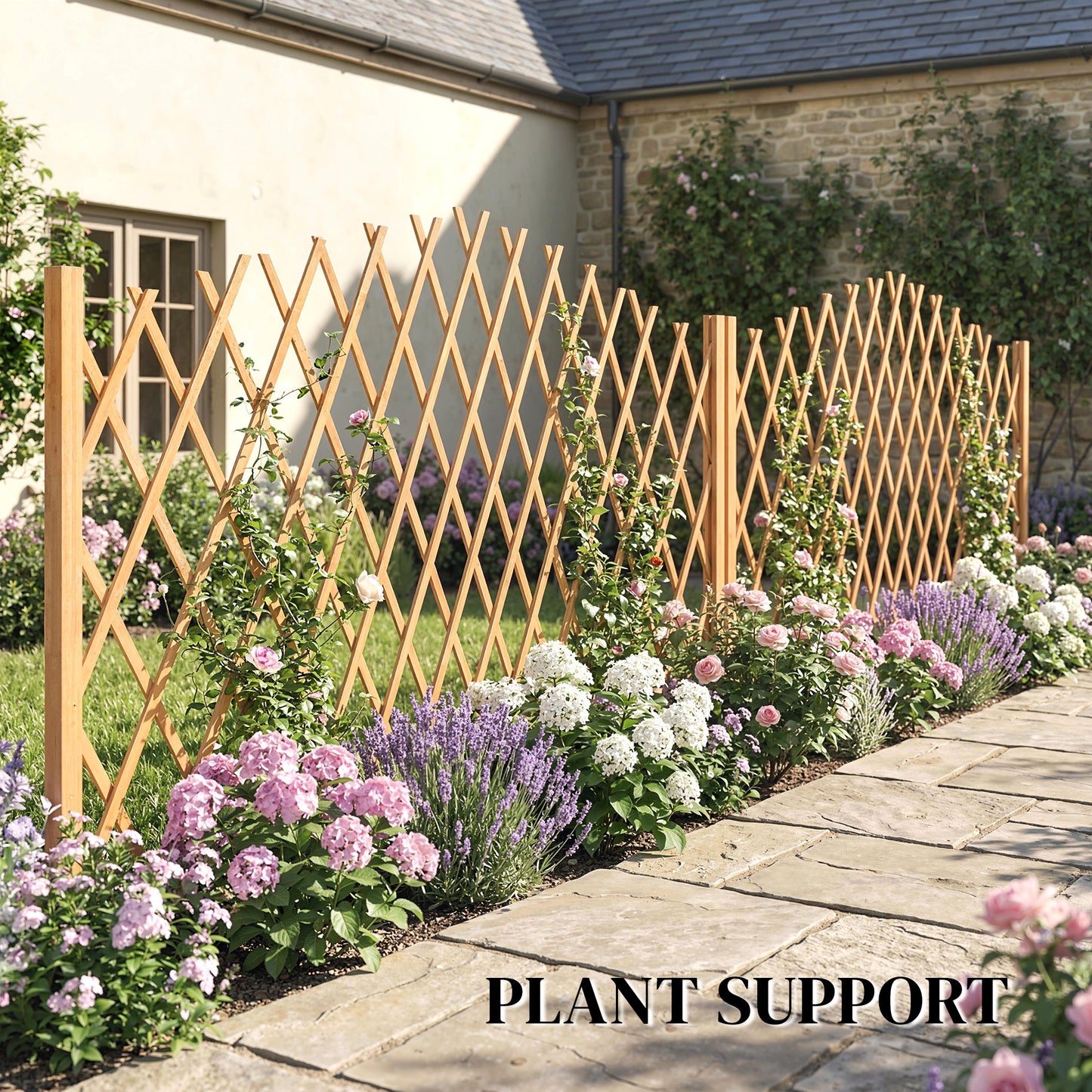 Outsunny 2 Pack Expanding Fence Panels, Wooden Freestanding Garden Fence with Stable Feet, 180 x 30 x 103cm, Brown