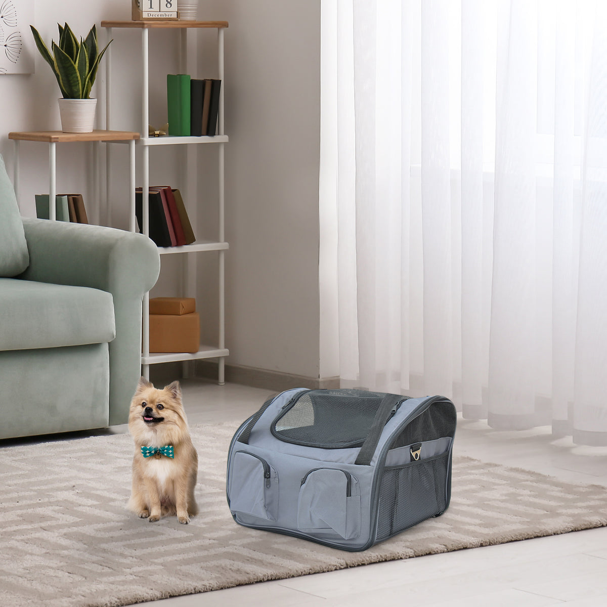 PawHut Soft Sided Pet Carrier Foldable Bag Car Seat Cat Dog Puppy Kennel Portable Travel Cage Tote Case Mesh Holder House Grey