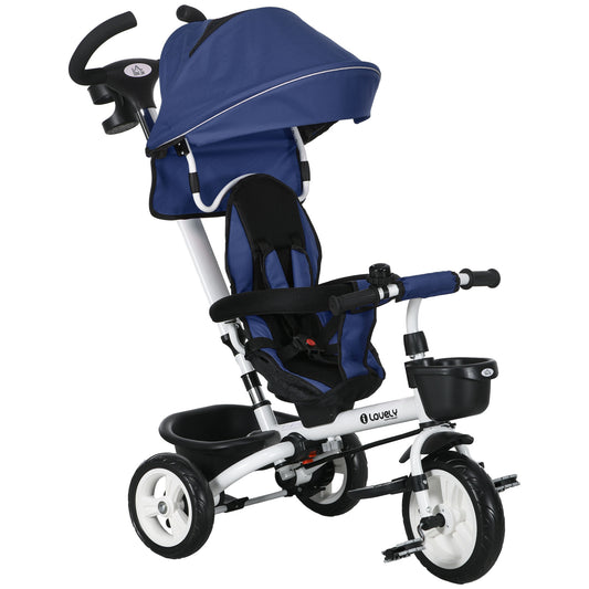 Photo of HOMCOM Metal Frame 6 in 1 Baby Push Tricycle with Parent Handle for 1-5 Years Old, Dark Blue in Blue colour on a white background