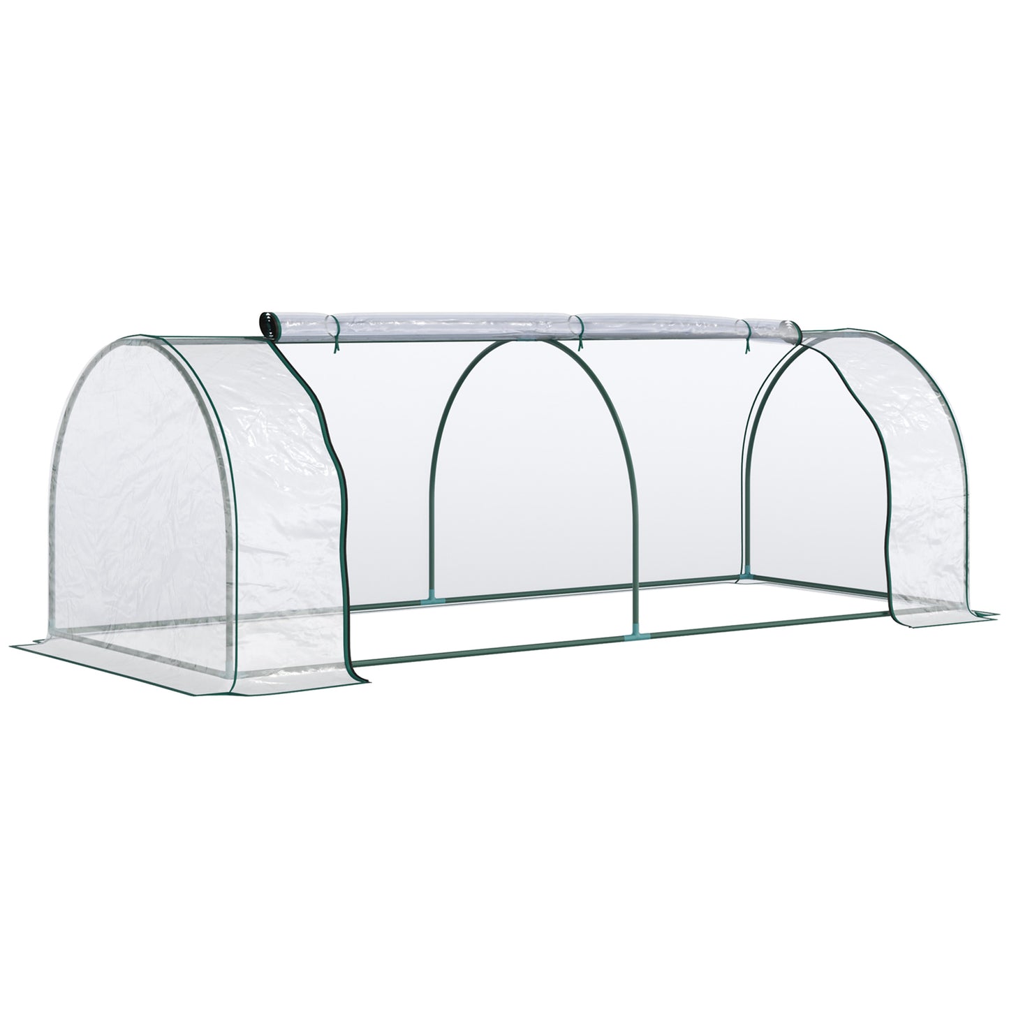 Photo of Outsunny Mini Greenhouse, Small Polytunnel Green House with Zipped Doors, Steel Frame for Garden Patio, 250 x 100 x 80cm, Clear in Clear colour on a white background