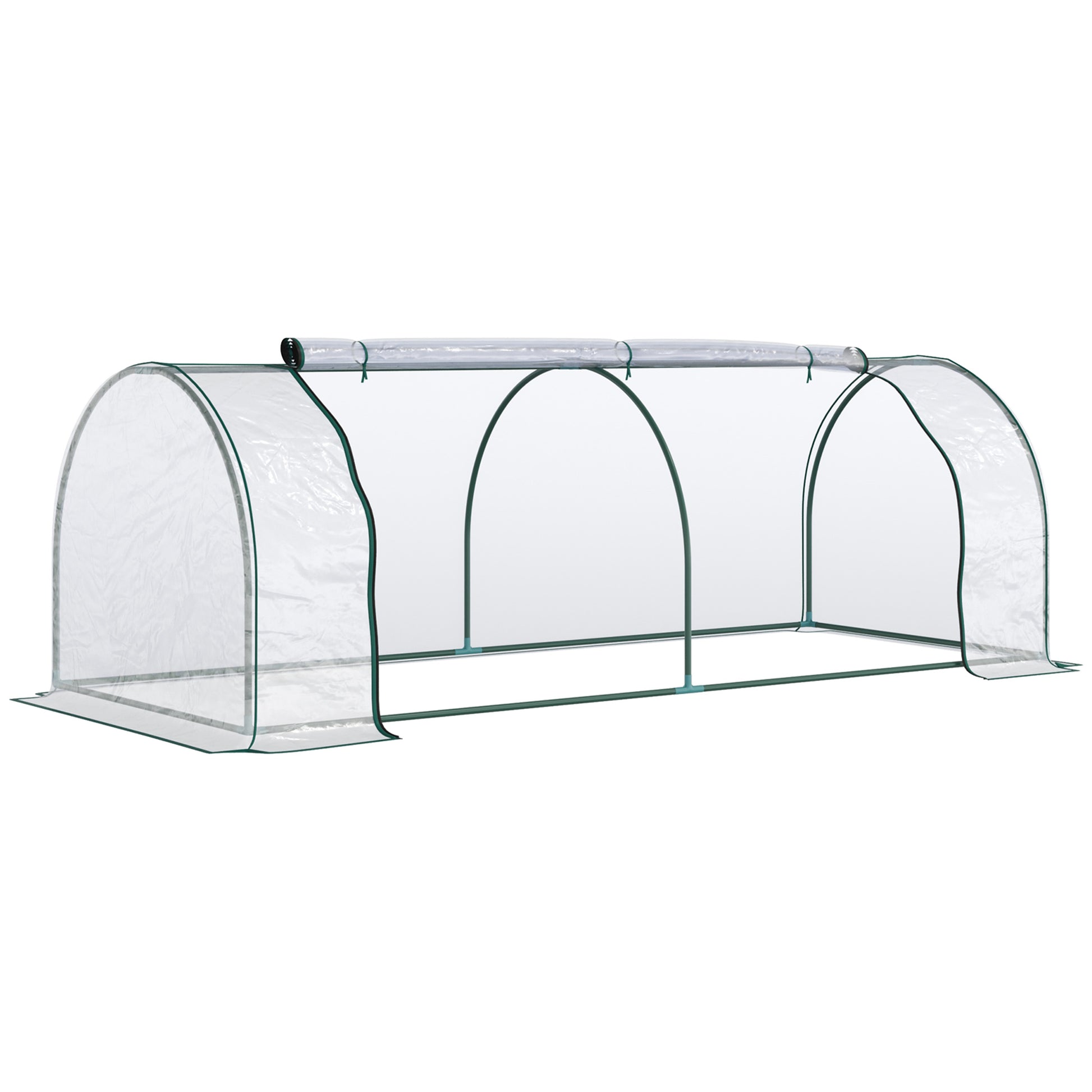 Photo of Outsunny Mini Greenhouse, Small Polytunnel Green House with Zipped Doors, Steel Frame for Garden Patio, 250 x 100 x 80cm, Clear in Clear colour on a white background