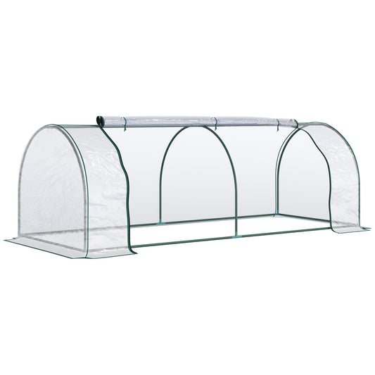 Photo of Outsunny Mini Greenhouse, Small Polytunnel Green House with Zipped Doors, Steel Frame for Garden Patio, 250 x 100 x 80cm, Clear in Clear colour on a white background