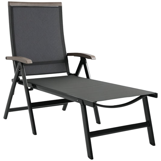 Photo of Outsunny Outdoor Folding Sun Lounger, 5-Position Adjustable Chaise Lounge Chair with Aluminium Frame for Patio, Pool and Garden, Grey in Grey colour on a white background