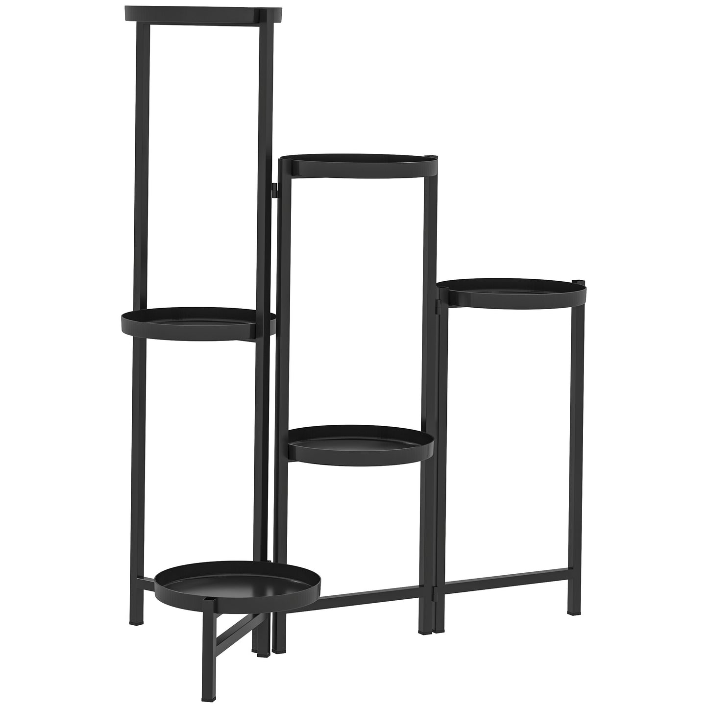 Photo of Outsunny 3 Tier Plant Stand Indoor Outdoor, Foldable Corner Plant Stands for Multiple Plants, Metal Round Flower Pot Holder for Patio Garden Balcony Living Room, Black in Black colour on a white background