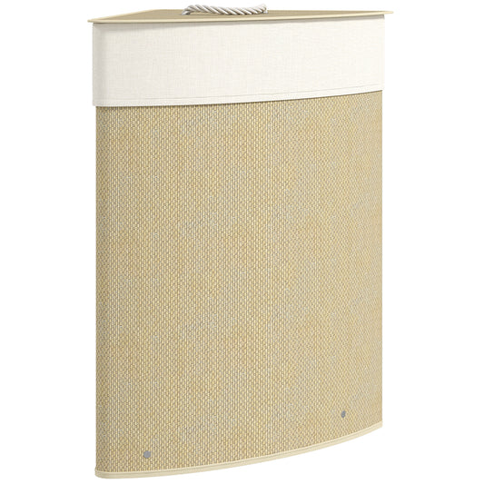 Photo of HOMCOM Bamboo Laundry Basket with Lid, 55L Corner Laundry Hamper with Removable Washable Liner Bag, Bathroom Triangle Washing Basket, 35 x 35 x 60 cm, Nature Wood Finish in Finish colour on a white background