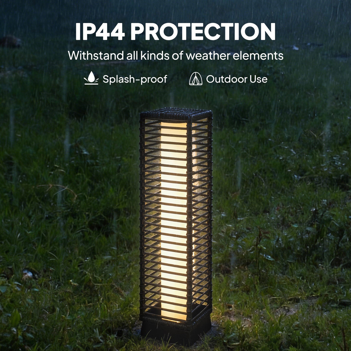 Outsunny Garden Rattan Lamp, 68 cm Solar Rattan Floor Lamp, Solar Garden Light with Auto On/Off LEDs, IP44 Waterproof, Black