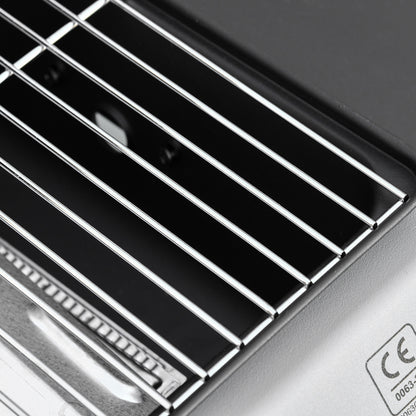 Close-up of the gas grill's stainless steel cooking grate