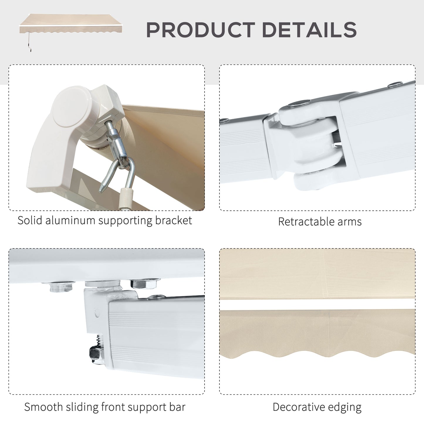 Outsunny 3.5M x 2.5M Manual Awning Canopy Retractable Sun Shade Shelter for Garden Patio