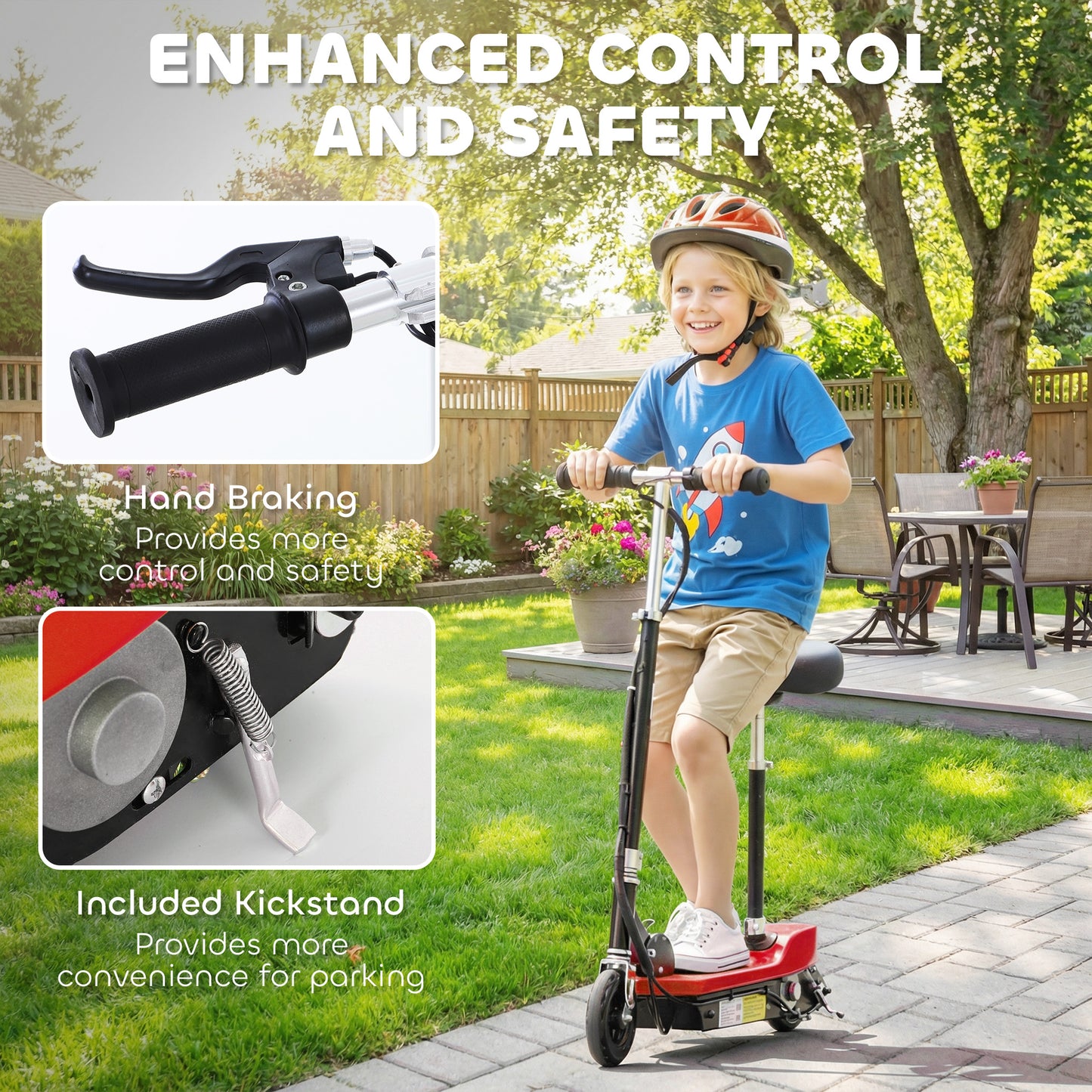 HOMCOM Powered Electric Scooter Ride-On, with Brakes, Adjustable Seat, Adjustable Handlebars, Red