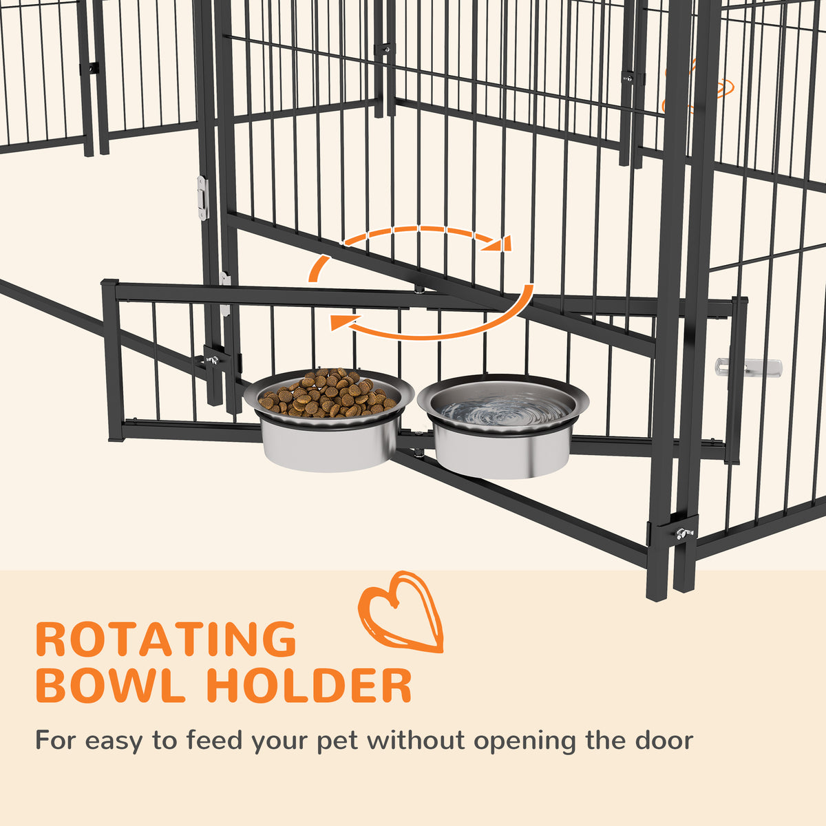 PawHut Large Dog Kennel Outdoor Dog Play Pen with Canopy Rotating Bowl for Large Dogs, Brown