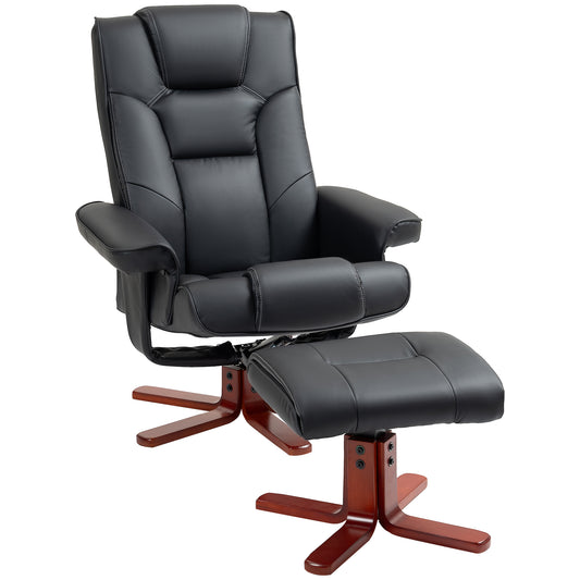 Photo of HOMCOM Faux Leather Manual Recliner and Footstool Set - Black in Black colour on a white background
