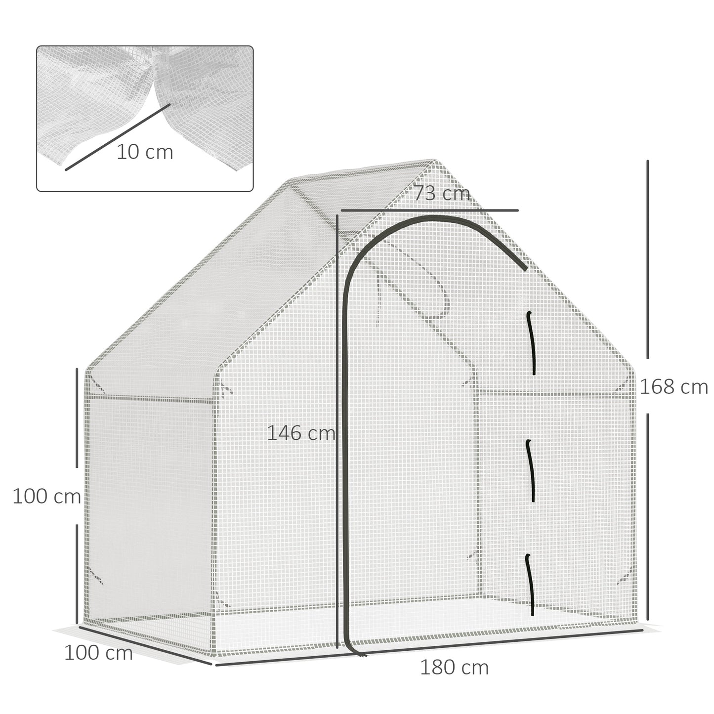Outsunny Walk In Tomato Greenhouse Garden Outdoor Mini Greenhouse Flower Planter Steel Frame with Zipped Door & Window, PE Cover, 180 x 100 x 168CM,  White