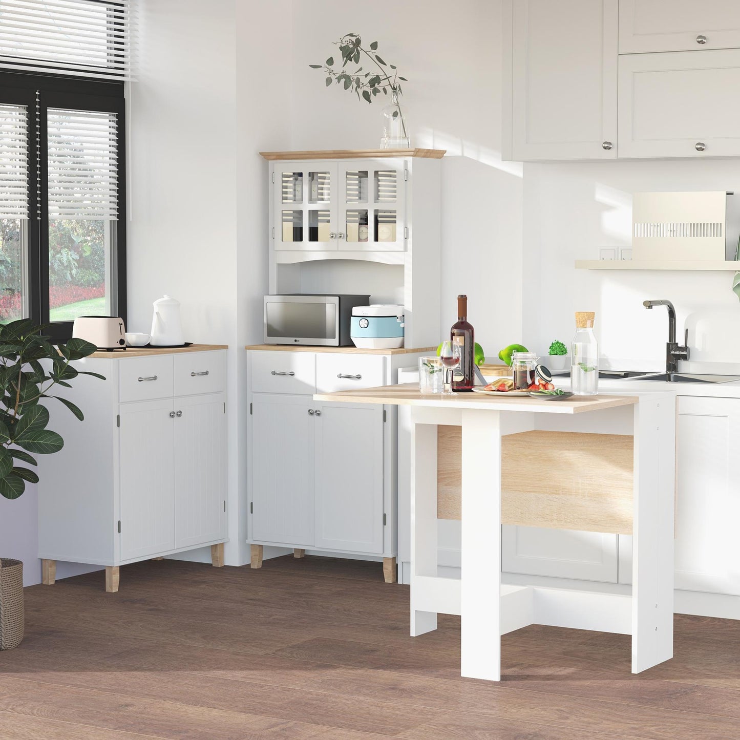 HOMCOM Folding Dining Table, Space-Saving Drop Leaf Kitchen Table for 4-6 People, Multi-functional Desk for Small Space, Flat & Studio, Modern Breakfast Table, Oak and White