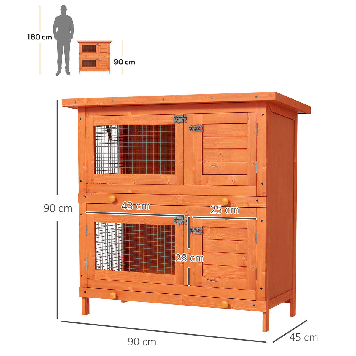 PawHut 2-Tier Rabbit Hutch with Separate Living Levels & Slide-Out Tray, 90 x 45 x 90 cm, Natural Wood Finish