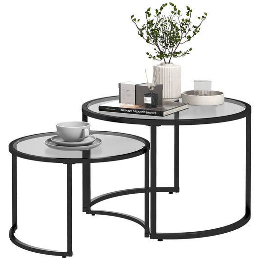 Photo of HOMCOM Two-Piece Nest of Glass-Top Coffee Tables in Tables colour on a white background