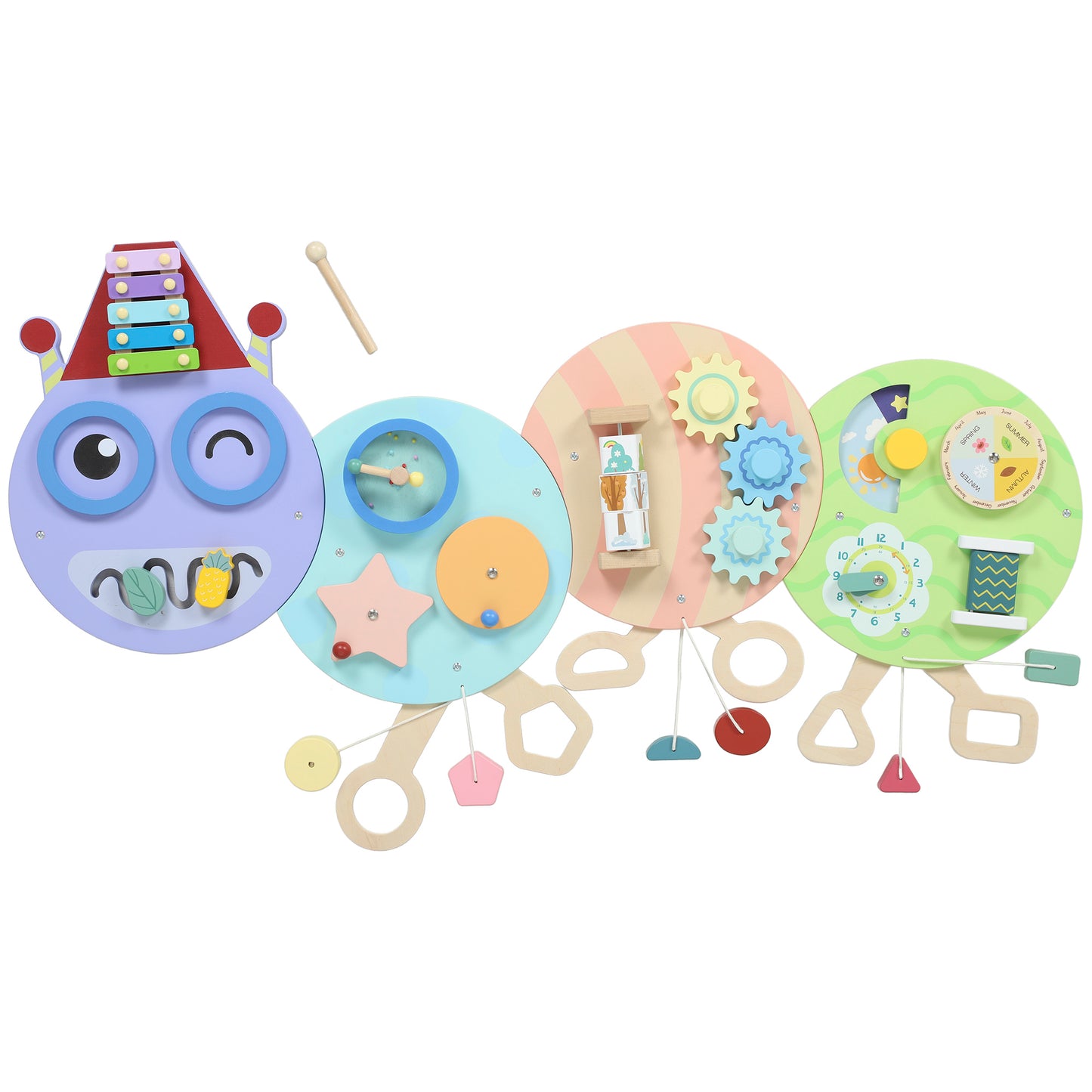 Photo of AIYAPLAY Caterpillar Busy Board with 7 Activities, for Nursery, Playroom, Home, for 3+ Years in Years colour on a white background