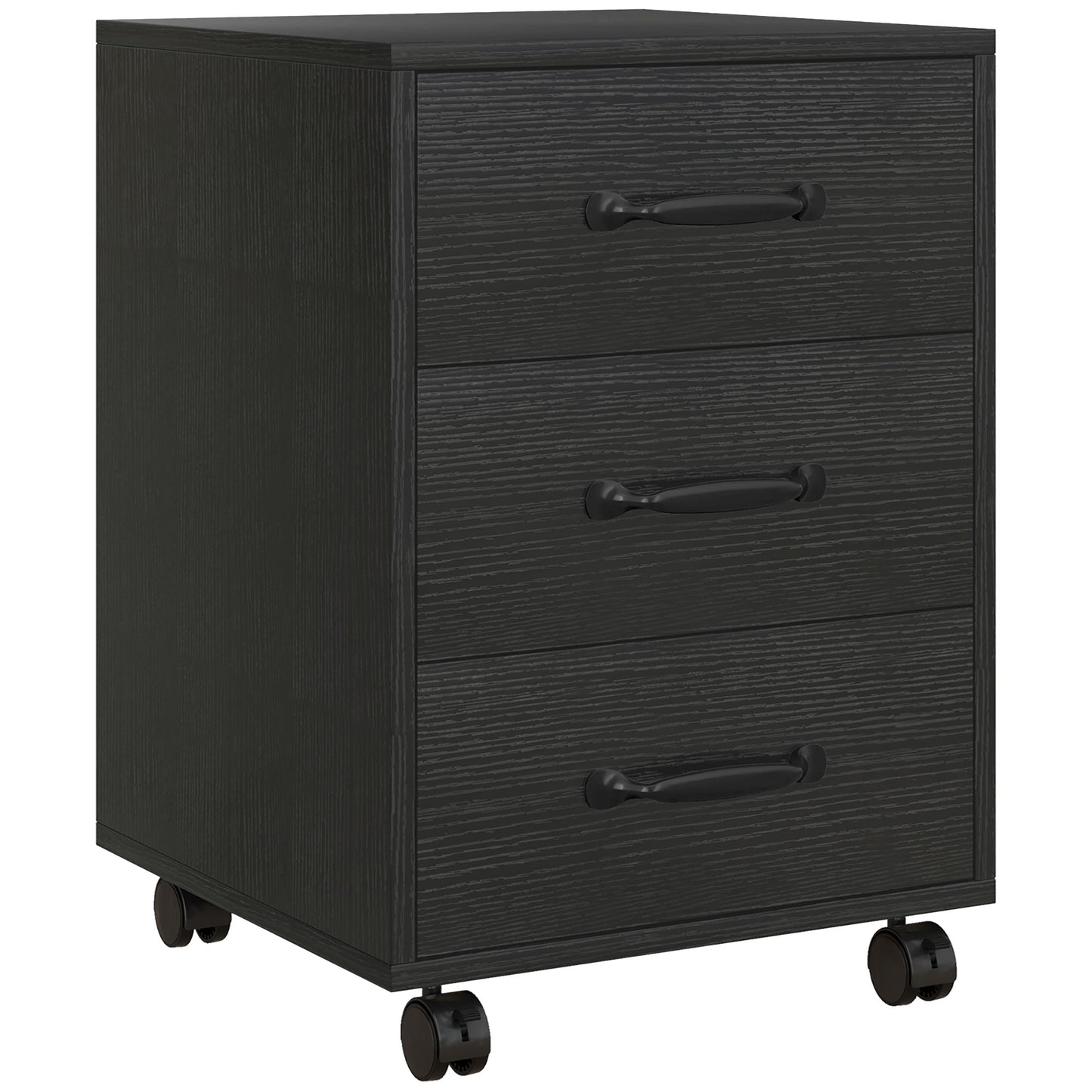 Photo of HOMCOM 3 Drawer File Cabinet, Mobile Filing Cabinet on Wheels for Home Office, Study, Black in Black colour on a white background